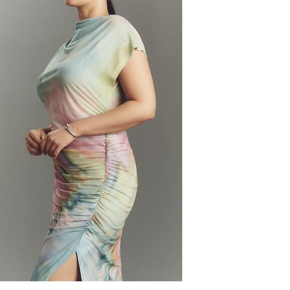 Anthropologie The Maya Ruched Cowl-Neck Mesh Dress new nwt size S green - Picture 6 of 11